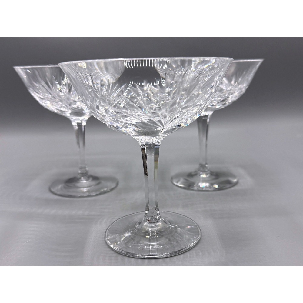 Gorham Cherrywood Crystal Sherbet Champagne Coupe Glasses Set of 3 Clear Cut